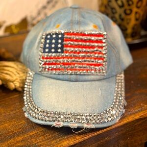 Denim Jeweled Hat, NEW